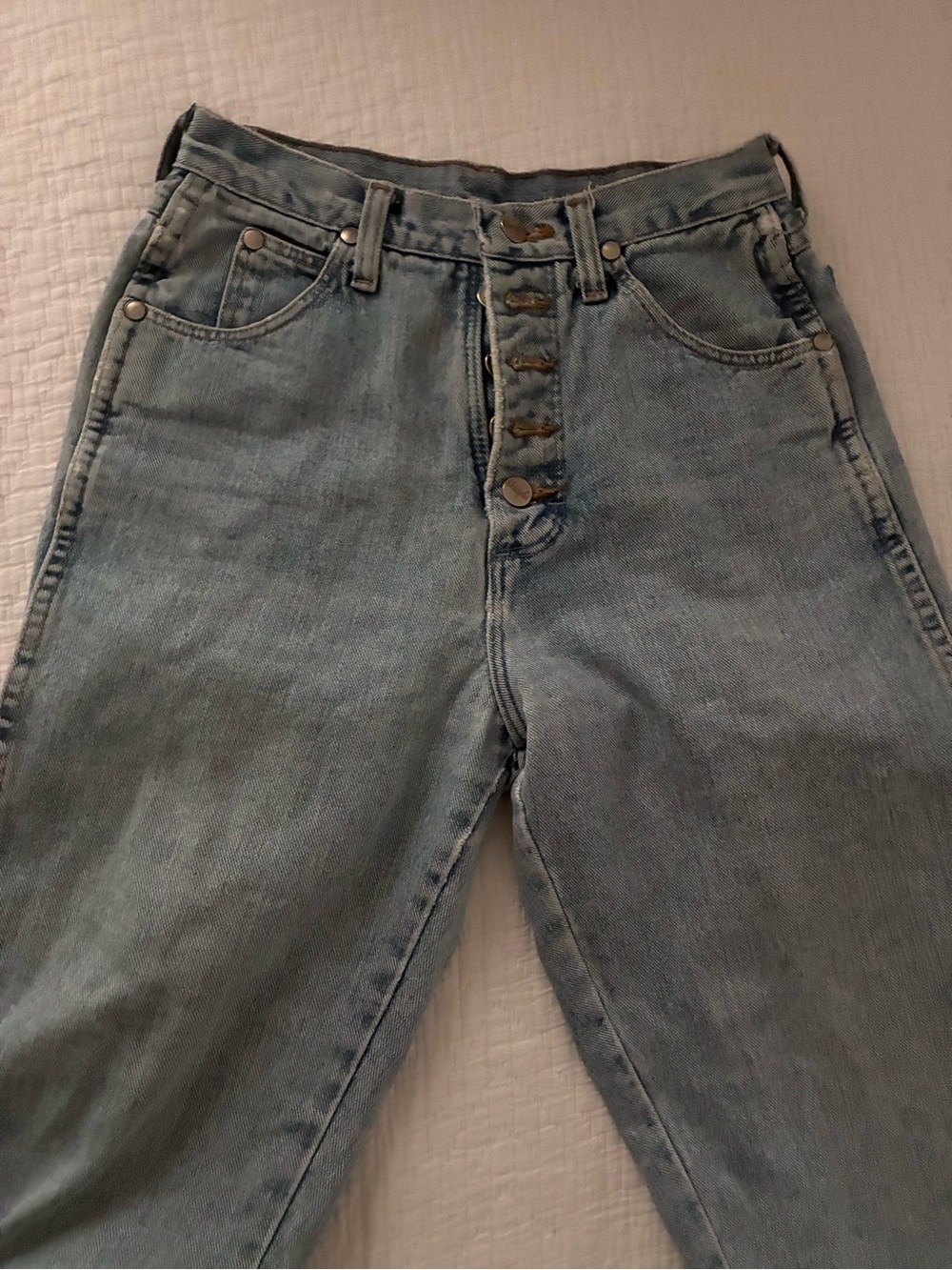 High-Waist Vintage Wrangler Blue Button-Fly Denim Jeans